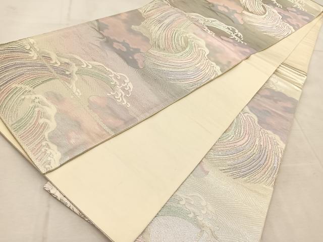 平和屋着物◎六通柄袋帯 立波文 銀糸 正絹 逸品 BAAU9657yc