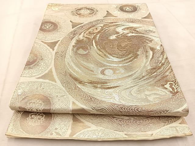 平和屋着物◎六通柄袋帯 鳳凰花丸文 金銀糸 正絹 逸品 BAAU9660yc