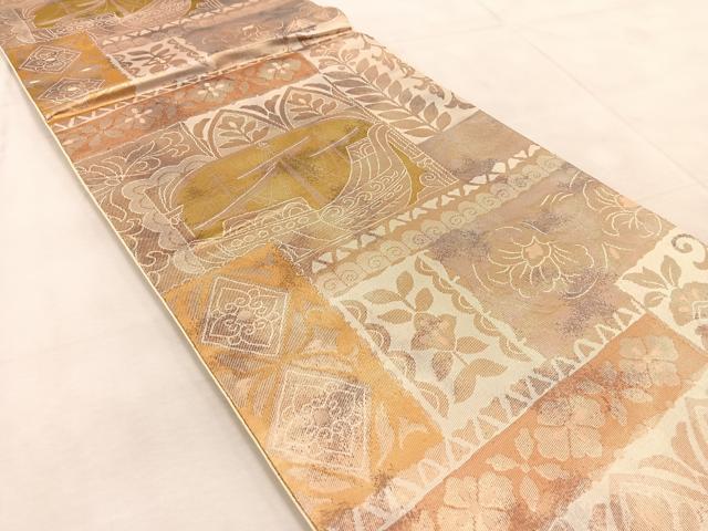 平和屋着物◎六通柄袋帯 帆掛け舟更紗 金糸 引箔 正絹 逸品 BAAU9675yc