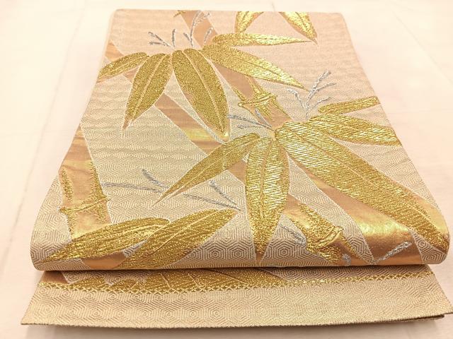 平和屋着物◎六通柄袋帯 笹竹文 金銀糸 正絹 逸品 BAAU9686yc