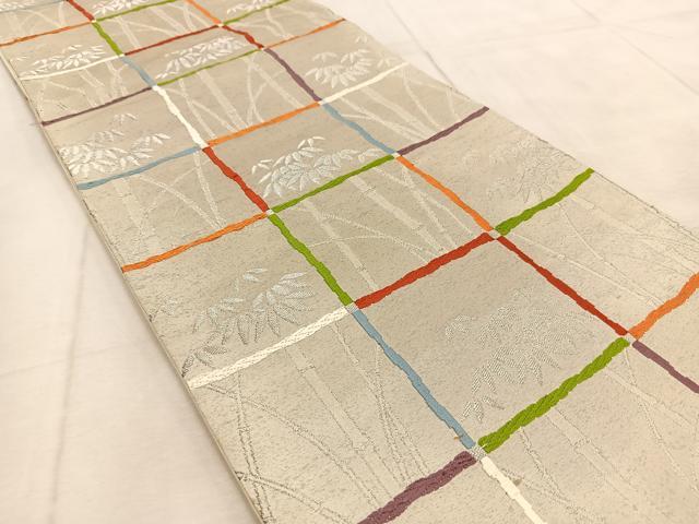 平和屋着物◎西陣 六通柄袋帯 唐織 笹竹文 銀糸 証紙付き 正絹 逸品 BAAU9691yc