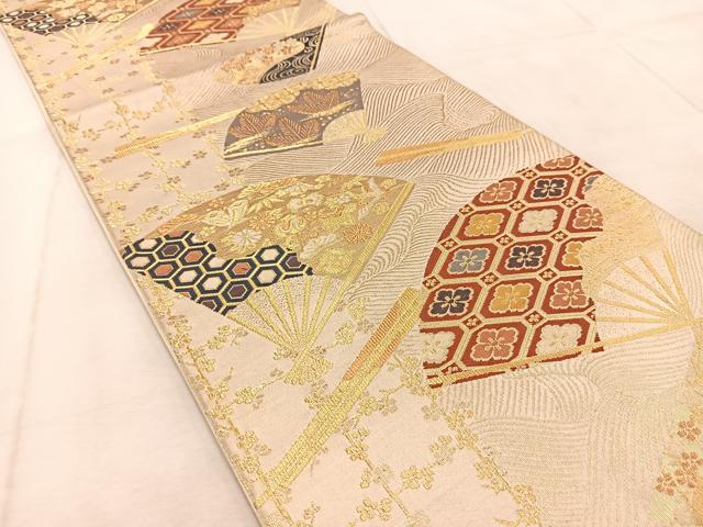 平和屋着物◎六通柄袋帯 唐織 扇宝尽くし花文 金糸 正絹 逸品 BAAU9703yc