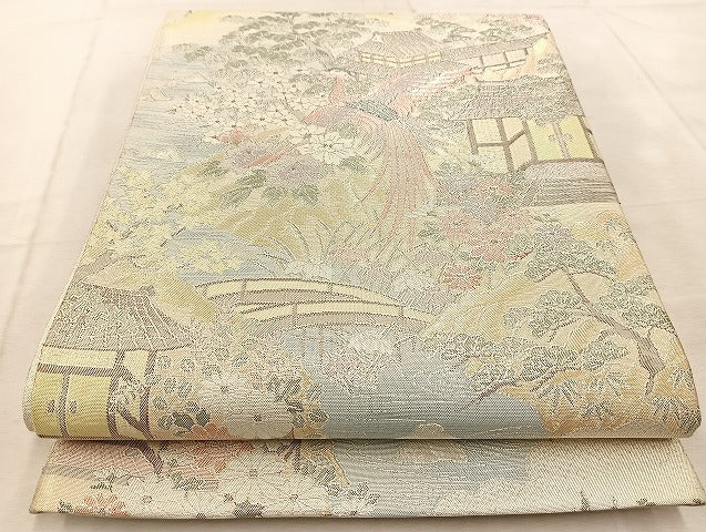 平和屋着物◎900織佐賀錦 六通柄袋帯 鳳凰風景文 金銀糸 正絹 逸品 BAAU9705yc