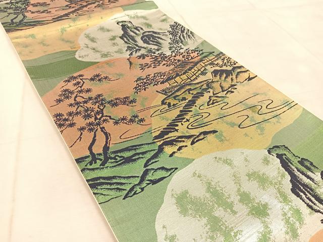 平和屋着物◎六通柄袋帯 御所解風景文 金銀糸 引箔 正絹 逸品 BAAU9715yc