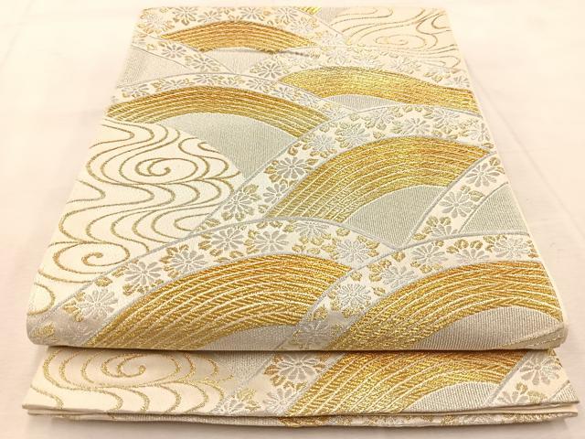 平和屋着物◎全通柄袋帯 花青海波 金銀糸 正絹 逸品 BAAU9734yc