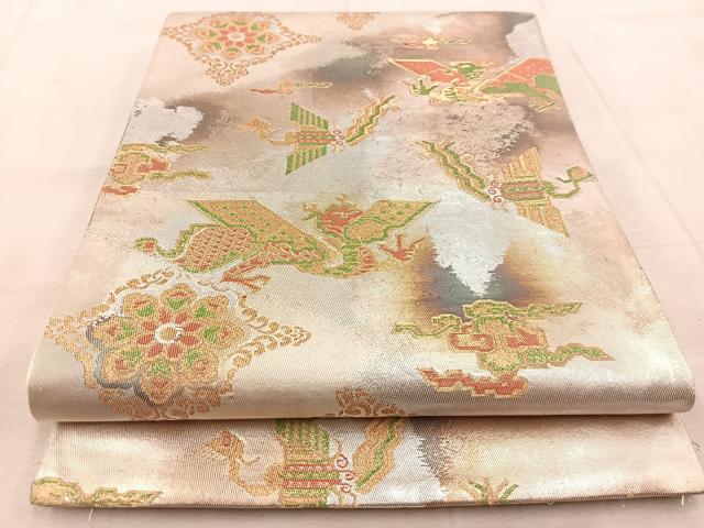 平和屋着物◎六通柄袋帯 花鳥文 金銀糸 引箔 正絹 逸品 BAAU9746yc