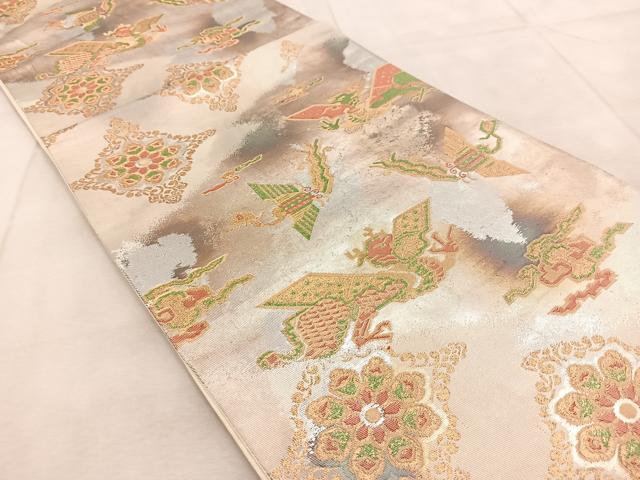 平和屋着物◎六通柄袋帯 花鳥文 金銀糸 引箔 正絹 逸品 BAAU9746yc