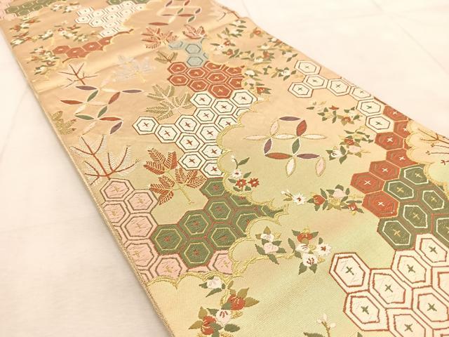 平和屋着物◎六通柄袋帯 唐織 雲取り吉祥草花文 金糸 正絹 逸品 BAAU9750yc