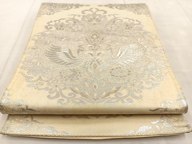 平和屋着物◎六通柄袋帯 更紗花鳥文 銀糸 正絹 逸品 BAAU9761yc