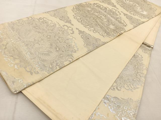 平和屋着物◎六通柄袋帯 更紗花鳥文 銀糸 正絹 逸品 BAAU9761yc