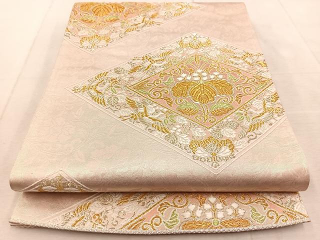 平和屋着物◎六通柄袋帯 唐織 飛鶴桐菱文 金銀糸 正絹 逸品 BAAU9763yc