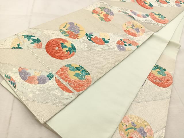 平和屋着物◎六通柄袋帯 唐織 花丸文 金銀糸 正絹 逸品 BAAU9786yc