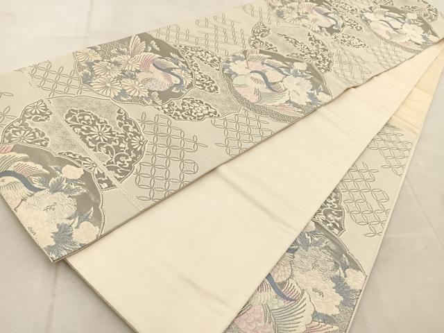 平和屋着物◎六通柄袋帯 唐織 清風鳳凰文 プラチナ箔 正絹 逸品 BAAU9789yc