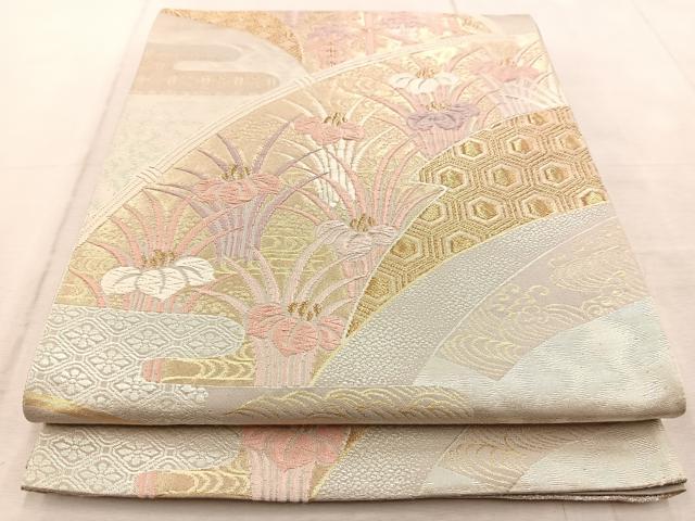 平和屋着物◎六通柄袋帯 唐織 吉祥花文 金銀糸 正絹 逸品 BAAU9807yc