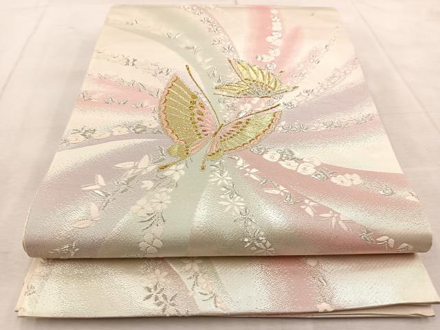 平和屋着物◎六通柄袋帯 唐織 花蝶文 金銀糸 正絹 逸品 BAAU9815yc