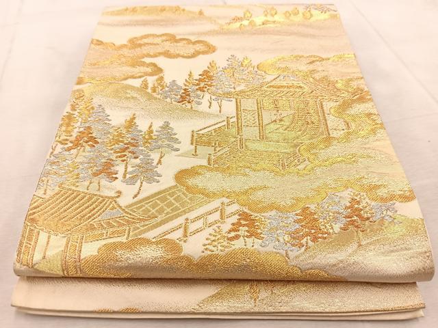 平和屋着物◎六通柄袋帯 風景文 金銀糸 正絹 逸品 BAAU9833yc
