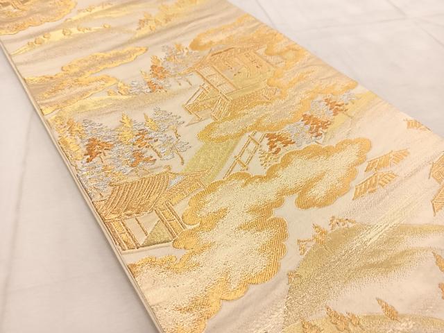 平和屋着物◎六通柄袋帯 風景文 金銀糸 正絹 逸品 BAAU9833yc