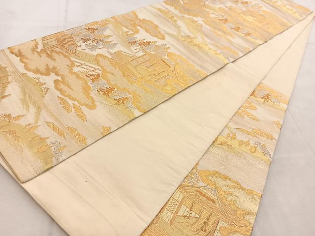 平和屋着物◎六通柄袋帯 風景文 金銀糸 正絹 逸品 BAAU9833yc