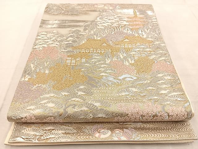 平和屋着物◎西陣 服部織物謹製 六通柄袋帯 唐織 松風 古城風景文 金銀糸 正絹 逸品 BAAU9849yc