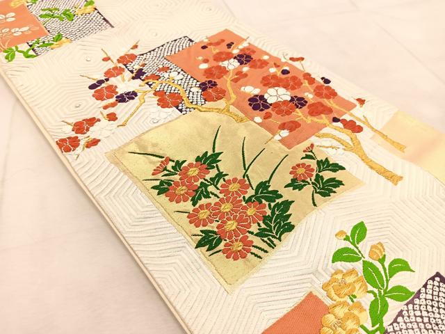 平和屋着物◎六通柄袋帯 唐織 吉祥草花文 金銀糸 正絹 逸品 BAAU9851yc