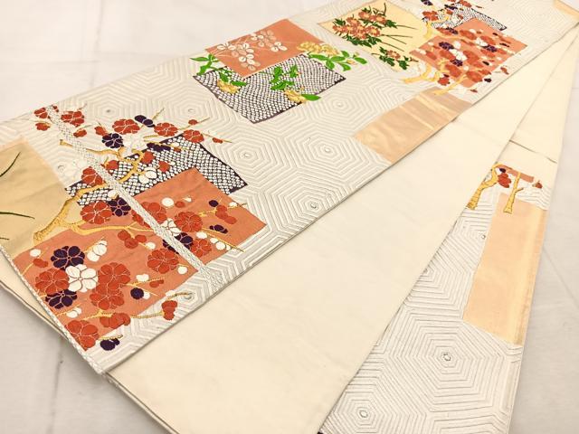 平和屋着物◎六通柄袋帯 唐織 吉祥草花文 金銀糸 正絹 逸品 BAAU9851yc