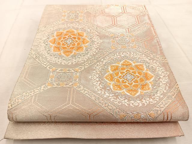 平和屋着物◎六通柄袋帯 唐織 蜀江花文 銀糸 正絹 逸品 BAAU9859yc
