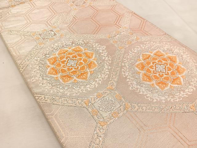 平和屋着物◎六通柄袋帯 唐織 蜀江花文 銀糸 正絹 逸品 BAAU9859yc