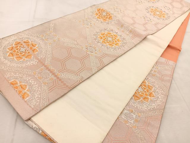 平和屋着物◎六通柄袋帯 唐織 蜀江花文 銀糸 正絹 逸品 BAAU9859yc