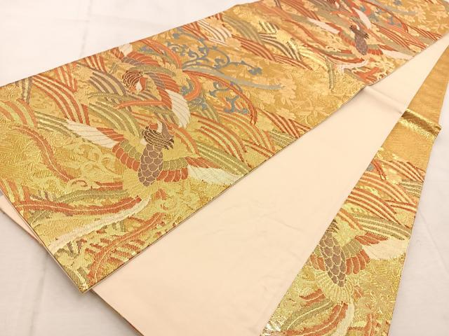 平和屋着物◎六通柄袋帯 鳳凰立波文 金糸 正絹 逸品 BAAU9862yc