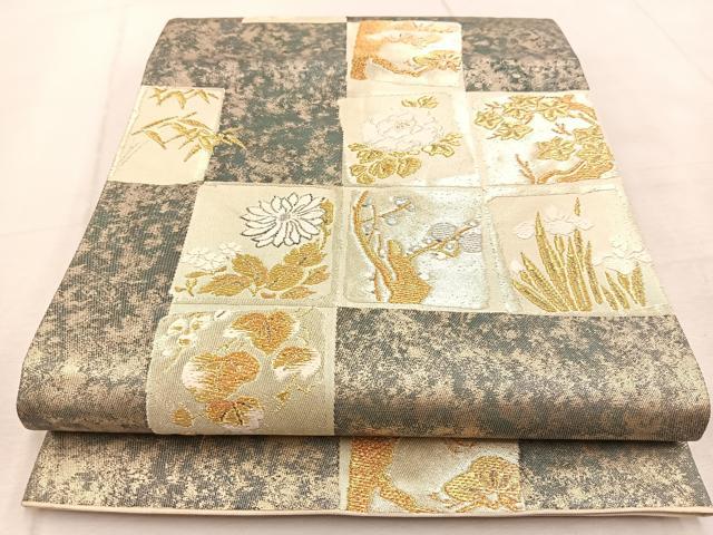 平和屋着物◎六通柄袋帯 唐織 色紙重ね花文 金銀糸 引箔 正絹 逸品 BAAU9871yc