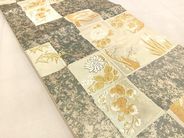 平和屋着物◎六通柄袋帯 唐織 色紙重ね花文 金銀糸 引箔 正絹 逸品 BAAU9871yc