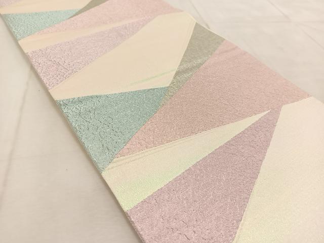 平和屋着物◎六通柄袋帯 ふくれ織 切嵌文様 銀糸 正絹 逸品 BAAU9877yc