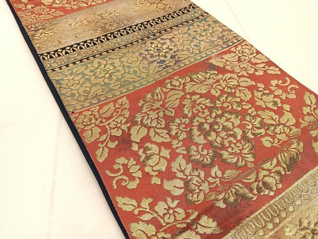 平和屋着物◎六通柄袋帯 横段更紗 金銀糸 引箔 正絹 逸品 BAAU9878yc