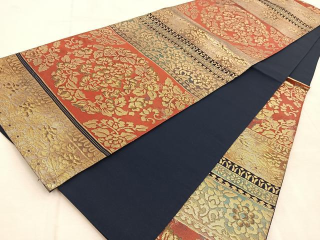 平和屋着物◎六通柄袋帯 横段更紗 金銀糸 引箔 正絹 逸品 BAAU9878yc