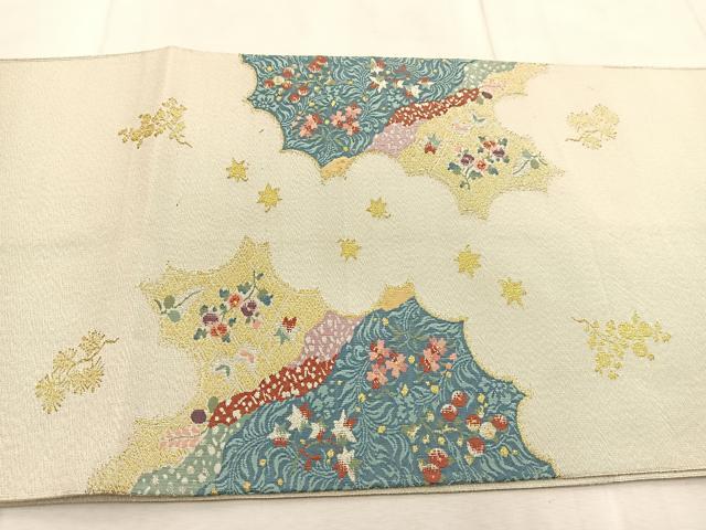 平和屋着物◎太鼓柄袋帯 綴れ 立波花蝶文 金銀糸 正絹 逸品 BAAU9887yc