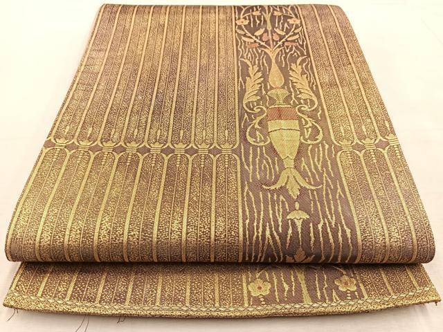 平和屋着物◎六通柄袋帯 飾花文 金糸 正絹 逸品 BAAU9898yc