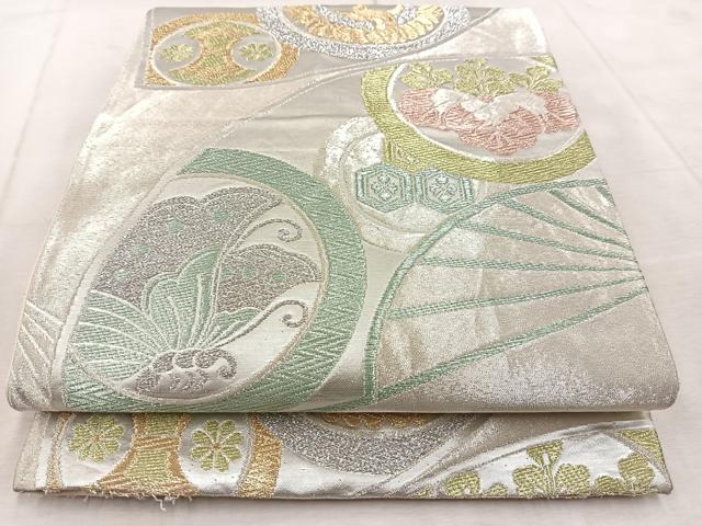 平和屋着物◎六通柄 京袋帯 扇動物丸文 金銀糸 正絹 逸品 BAAU9908yc