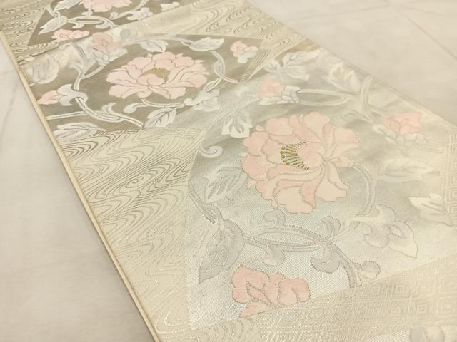 平和屋着物◎六通柄袋帯 地紙牡丹文 金銀糸 引箔 正絹 逸品 BAAU9911yc