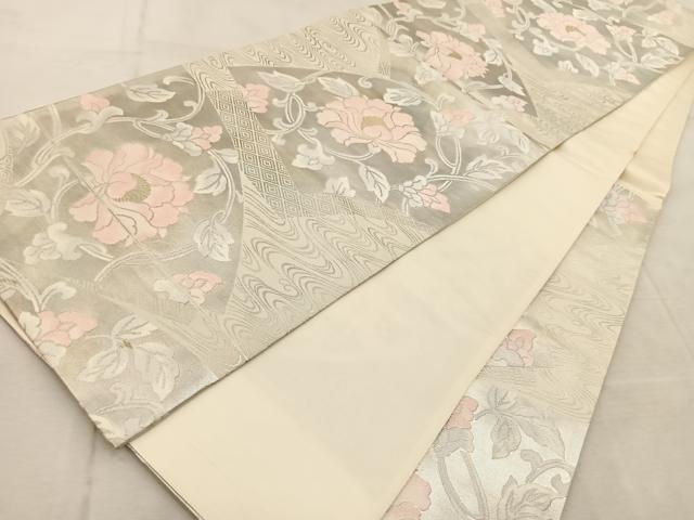 平和屋着物◎六通柄袋帯 地紙牡丹文 金銀糸 引箔 正絹 逸品 BAAU9911yc