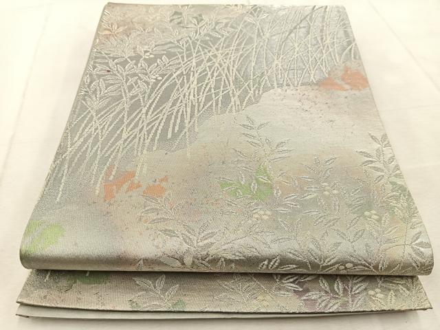 平和屋着物◎六通柄袋帯 草葉文 銀糸 引箔 正絹 逸品 BAAU9913yc