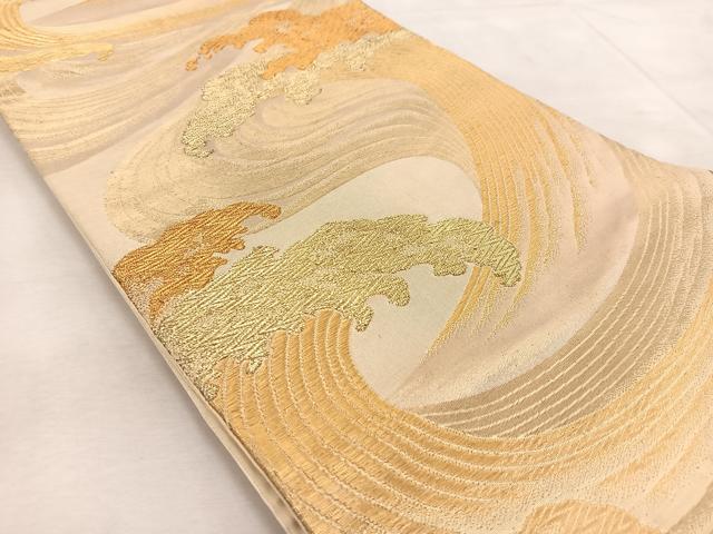 平和屋着物◎六通柄袋帯 立波文 金糸 正絹 逸品 BAAU9922yc