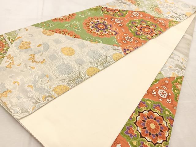 平和屋着物◎六通柄袋帯 唐織 切嵌花文 金銀糸 正絹 逸品 BAAU9923yc