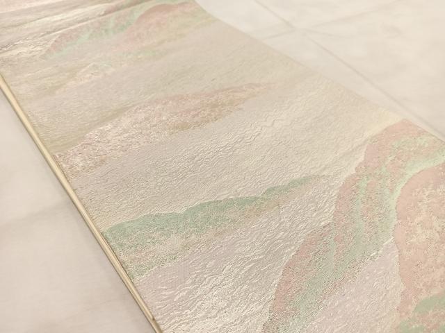 平和屋着物◎六通柄袋帯 遠山文 銀糸 正絹 逸品 BAAU9930yc