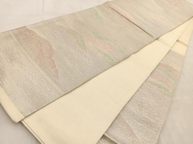 平和屋着物◎六通柄袋帯 遠山文 銀糸 正絹 逸品 BAAU9930yc