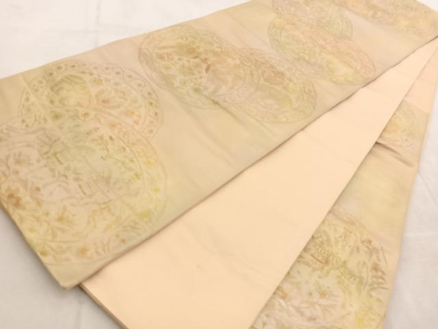 平和屋着物◎西陣 六通柄袋帯 向かい動物丸文 金銀糸 引箔 正絹 逸品 BAAU9932yc