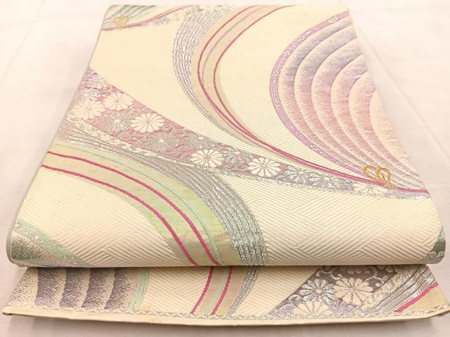 平和屋着物◎六通柄袋帯 唐織 吉祥花文 金糸 正絹 逸品 BAAU9939yc