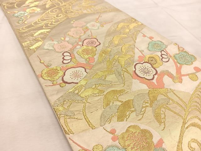 平和屋着物◎六通柄袋帯 唐織 流水松梅文 金糸 正絹 逸品 BAAU9945yc