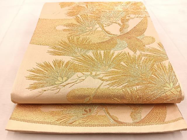 平和屋着物◎六通柄袋帯 飛鶴松文 金糸 正絹 逸品 BAAU9946yc