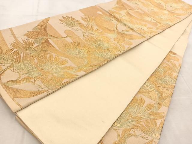 平和屋着物◎六通柄袋帯 飛鶴松文 金糸 正絹 逸品 BAAU9946yc