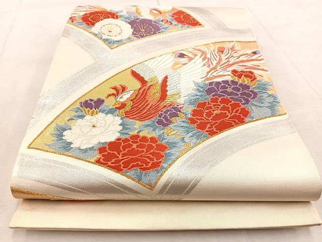 平和屋着物◎六通柄袋帯 唐織 鳳凰花青海波 金銀糸 正絹 逸品 未使用 BAAU9949yc